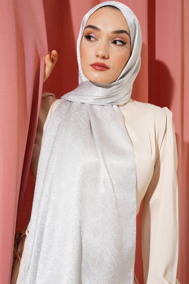 Desenli Jakar Melisa Şal Açık Gri -45 - Başörtüsü