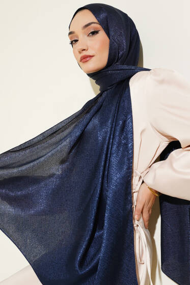 Desenli Jakar Melisa Şal Lacivert -136 - Başörtüsü