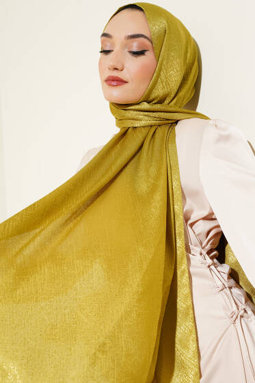 Desenli Jakar Melisa Şal Yağ Yeşili -44 - Başörtüsü