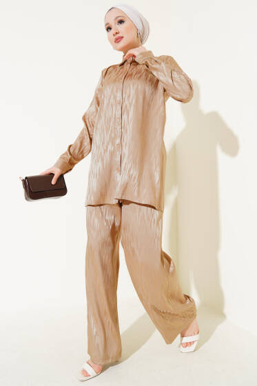 Desenli Jakar Tunik İkili Takım Bej - İkili Takım