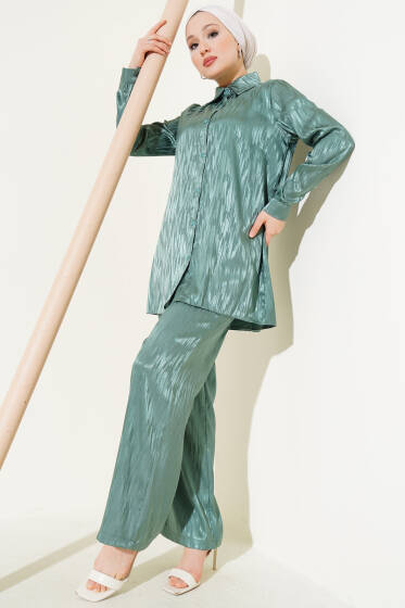 Desenli Jakar Tunik İkili Takım Çağla Yeşili - İkili Takım