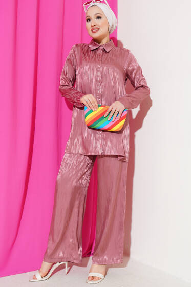 Desenli Jakar Tunik İkili Takım Gül Kurusu - İkili Takım