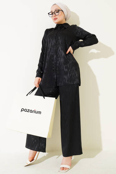 Desenli Jakar Tunik İkili Takım Siyah - İkili Takım