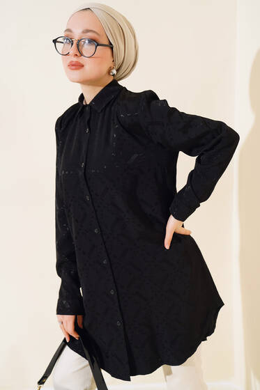 Desenli Jakar Tunik Siyah - Tunik