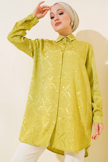 Desenli Jakar Tunik Yağ Yeşili - Tunik
