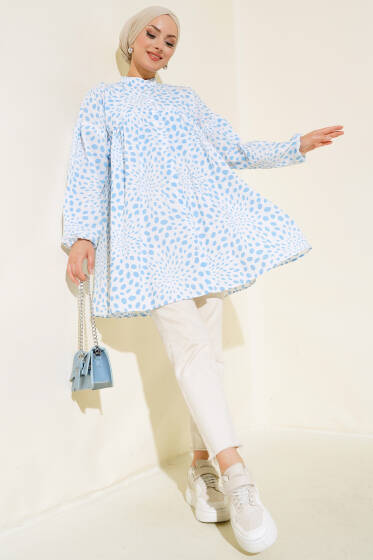 Desenli Kat Gömlek Mavi - Gömlek