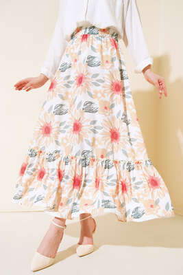 Desenli Katlı Etek Hardal 