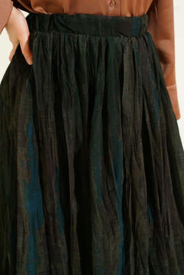 Desenli Kırışık Şifon Etek Haki - Etek