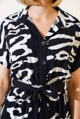 Desenli Kısa Kol Elbise Siyah - Kadın Giyim Modelleri