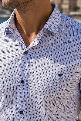 Desenli Kısa Kol Slim Fit Erkek Gömlek Beyaz - Kampanyalı Ürünler