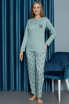 Desenli Kışlık Viscon Pijama Takımı Çağla Yeşili - Kadın Pijama Takımı