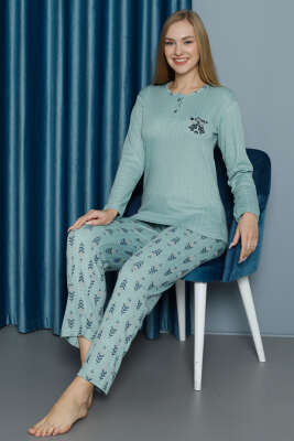 Desenli Kışlık Viscon Pijama Takımı Çağla Yeşili - Kadın Pijama Takımı