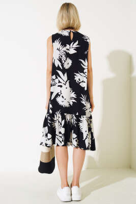 Desenli Kolsuz Elbise Siyah - Kadın Giyim Modelleri