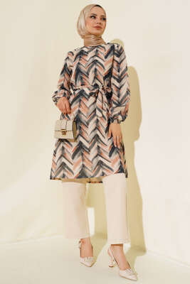 Desenli Kuşaklı İkili Takım Füme - İkili Takım