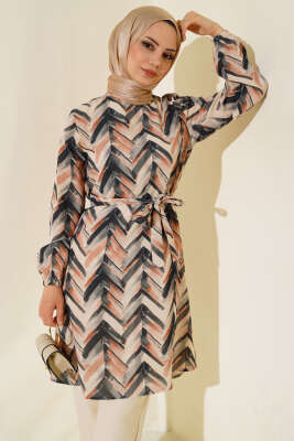 Desenli Kuşaklı İkili Takım Füme - MUSTİ