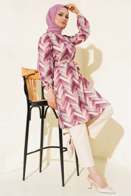 Desenli Kuşaklı İkili Takım Mürdüm 