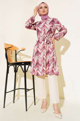 Desenli Kuşaklı İkili Takım Mürdüm - İkili Takım