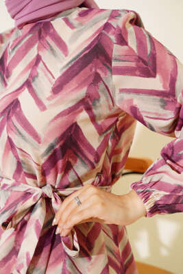 Desenli Kuşaklı İkili Takım Mürdüm - İkili Takım