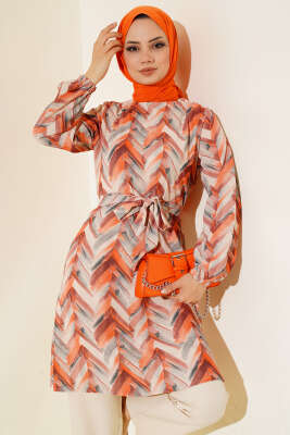 Desenli Kuşaklı İkili Takım Oranj - İkili Takım