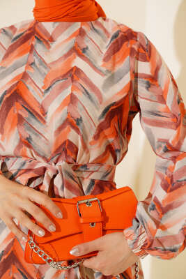 Desenli Kuşaklı İkili Takım Oranj - İkili Takım