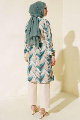 Desenli Kuşaklı İkili Takım Petrol - İkili Takım