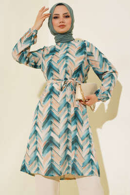 Desenli Kuşaklı İkili Takım Petrol - İkili Takım