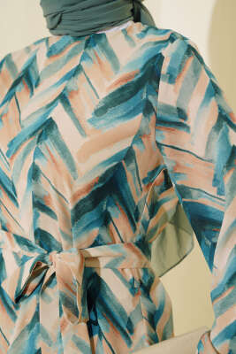 Desenli Kuşaklı İkili Takım Petrol - İkili Takım