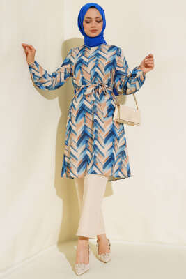 Desenli Kuşaklı İkili Takım Saks 