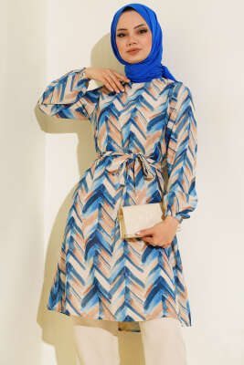 Desenli Kuşaklı İkili Takım Saks - İkili Takım