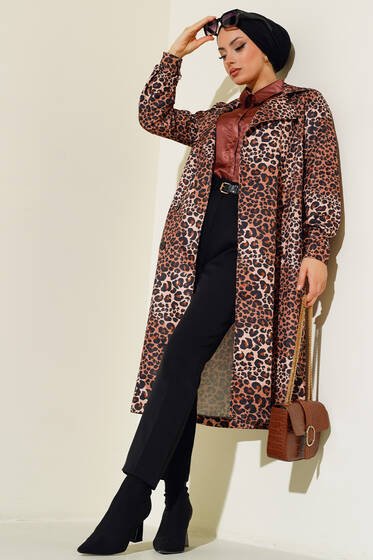 Desenli Kuşaklı Trençkot Leopar - Trençkot