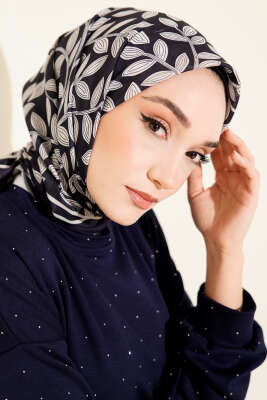 Desenli Lacivert Serisi Eşarp Asorti 1 - ASSE BONE