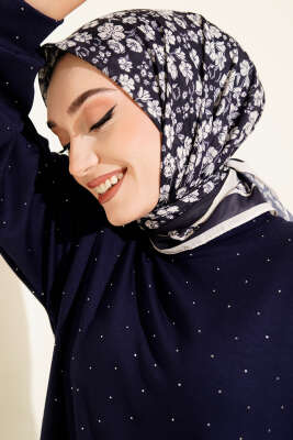 Desenli Lacivert Serisi Eşarp Asorti 10 - Başörtüsü