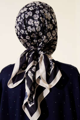 Desenli Lacivert Serisi Eşarp Asorti 10 - Başörtüsü