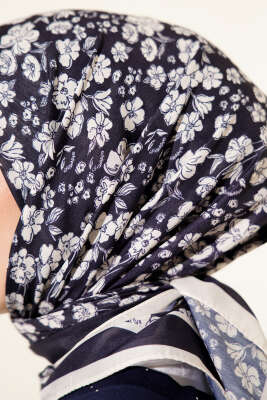 Desenli Lacivert Serisi Eşarp Asorti 10 - Başörtüsü