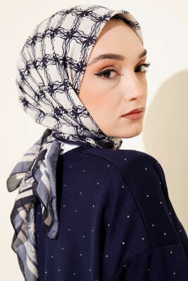 Desenli Lacivert Serisi Eşarp Asorti 11 - Başörtüsü
