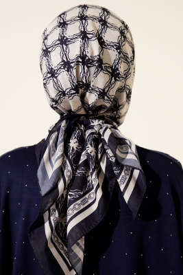 Desenli Lacivert Serisi Eşarp Asorti 11 - Başörtüsü