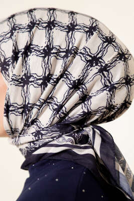 Desenli Lacivert Serisi Eşarp Asorti 11 - Başörtüsü