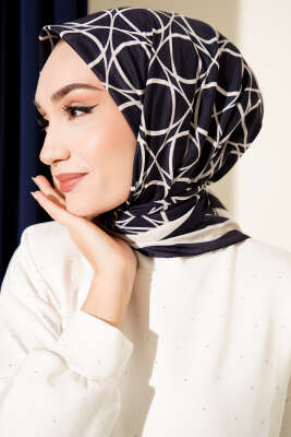 Desenli Lacivert Serisi Eşarp Asorti 12 - Başörtüsü