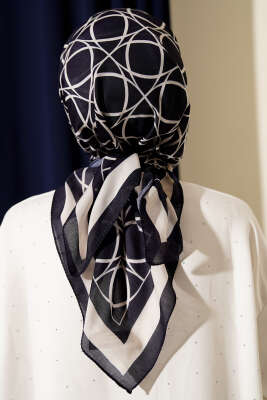 Desenli Lacivert Serisi Eşarp Asorti 12 - Başörtüsü