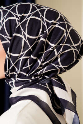 Desenli Lacivert Serisi Eşarp Asorti 12 - Başörtüsü