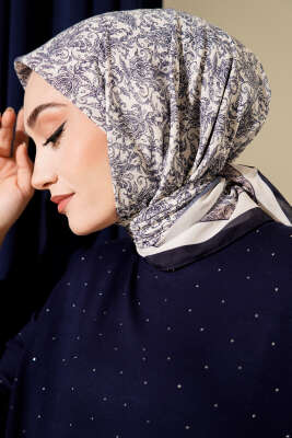 Desenli Lacivert Serisi Eşarp Asorti 2 - Başörtüsü