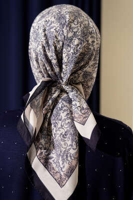 Desenli Lacivert Serisi Eşarp Asorti 2 - Başörtüsü