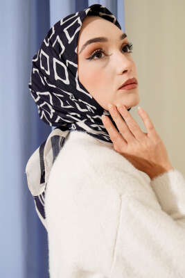 Desenli Lacivert Serisi Eşarp Asorti 3 