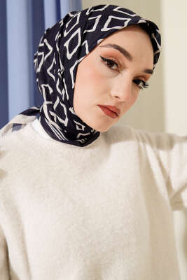 Desenli Lacivert Serisi Eşarp Asorti 3 - Başörtüsü