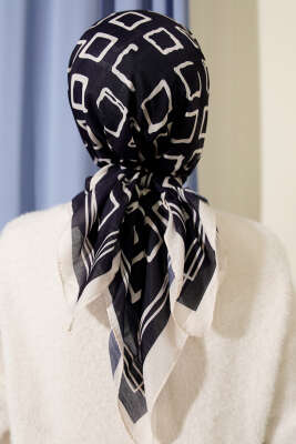 Desenli Lacivert Serisi Eşarp Asorti 3 - Başörtüsü