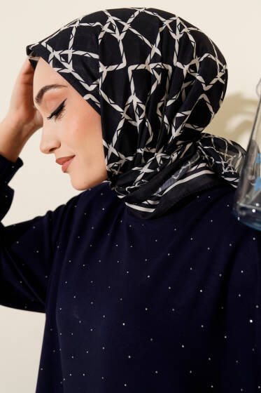 Desenli Lacivert Serisi Eşarp Asorti 4 - Başörtüsü
