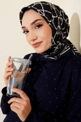 Desenli Lacivert Serisi Eşarp Asorti 4 - Başörtüsü