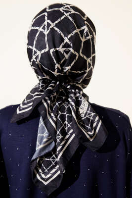 Desenli Lacivert Serisi Eşarp Asorti 4 - Başörtüsü