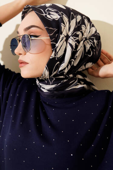 Desenli Lacivert Serisi Eşarp Asorti 5 - Başörtüsü