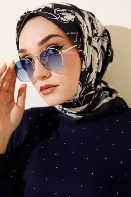 Desenli Lacivert Serisi Eşarp Asorti 5 - Başörtüsü